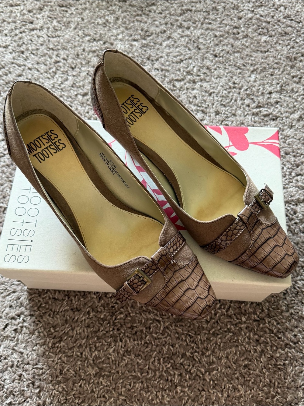Vintage Mootsies Tootsies Brown Croc Accent Pumps Heels Size 8.5